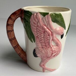 Vintage Flamingo Mug Embossed Pink White 1992 Ceramic says Florida Birds Nature